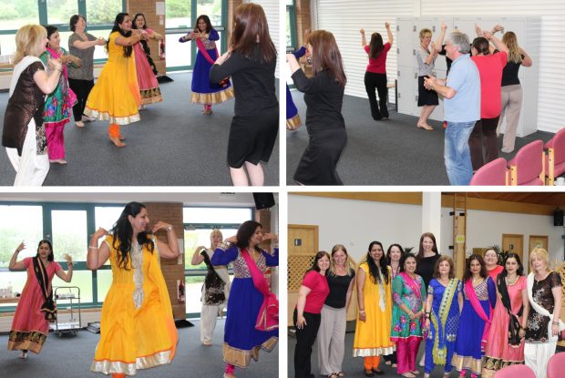 Colleagues learning Bollywood dancing.