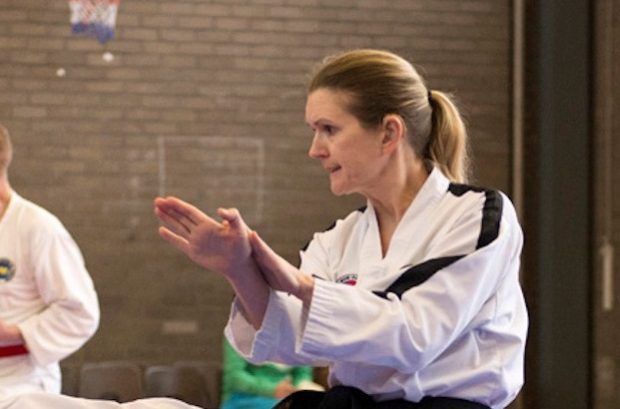 Kirsty Owen in a Taekwondo class.