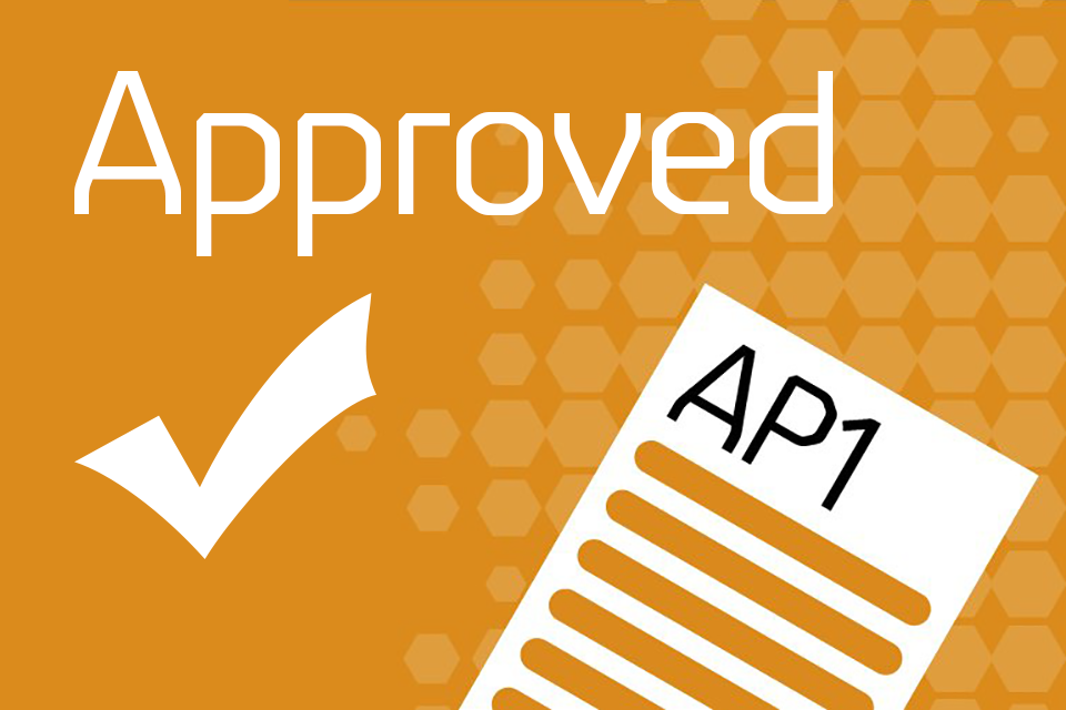 An AP1 form alongside a tick and the text: 'Approved'.