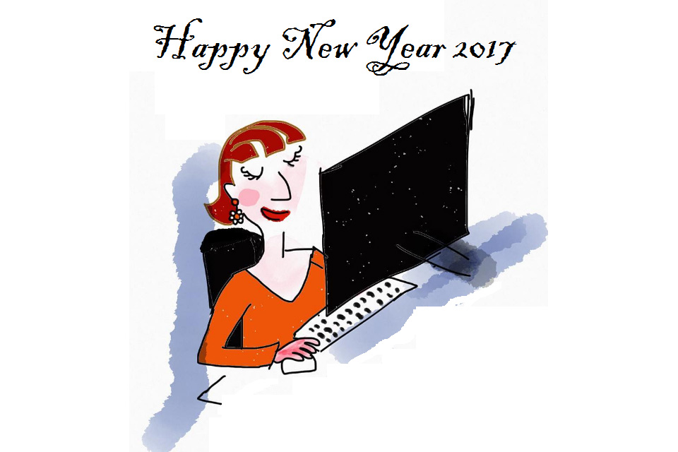 Computer operator below message: 'Happy New Year 2017'.
