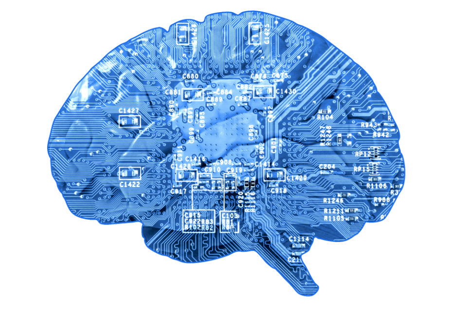 Digital networks superimposed on a human brain.