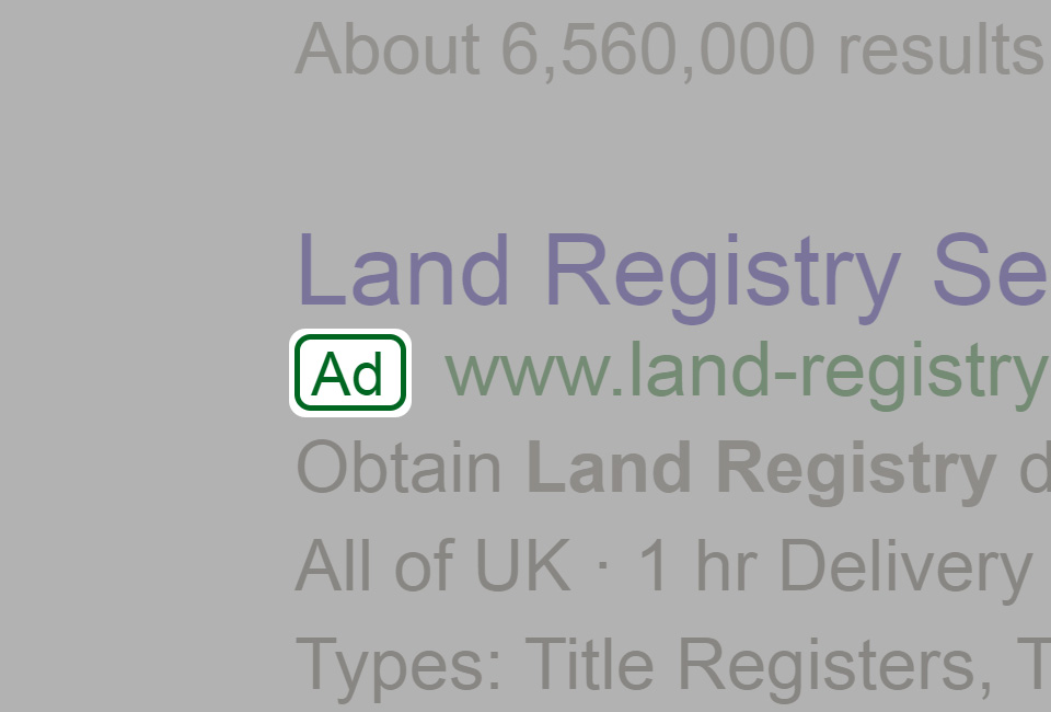 A paid advert for 'Land Registry Services'.