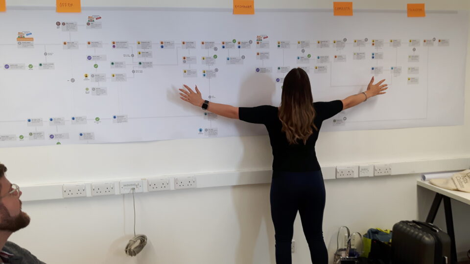 The conveyancing and registration process mapped out being read by a Digital Street Team member