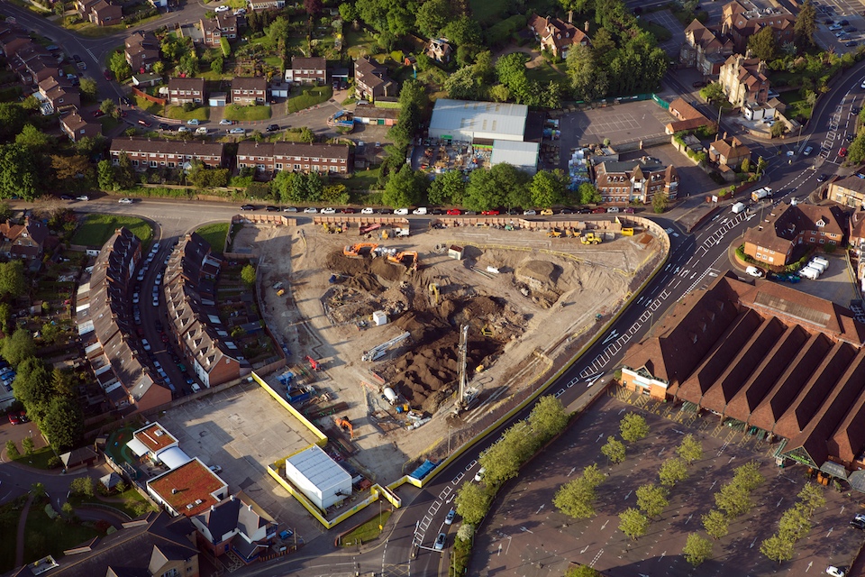 Housing and land under development in an English town