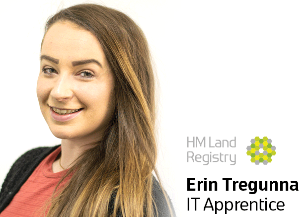 Erin Tregunna with text 'Erin Tregunna, IT Apprentice'