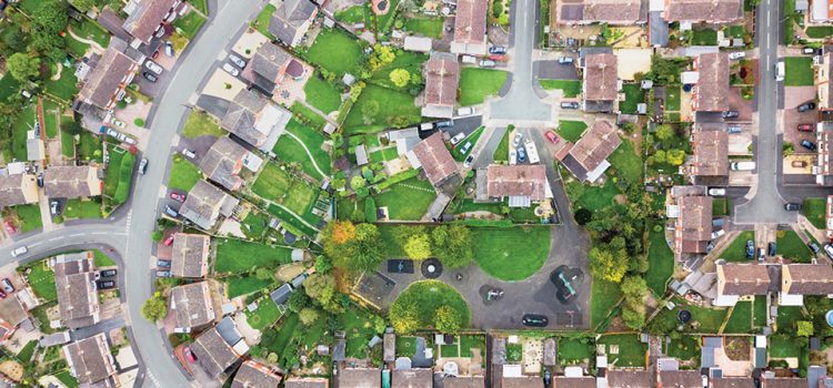 An aerial view of a suburban housing estate