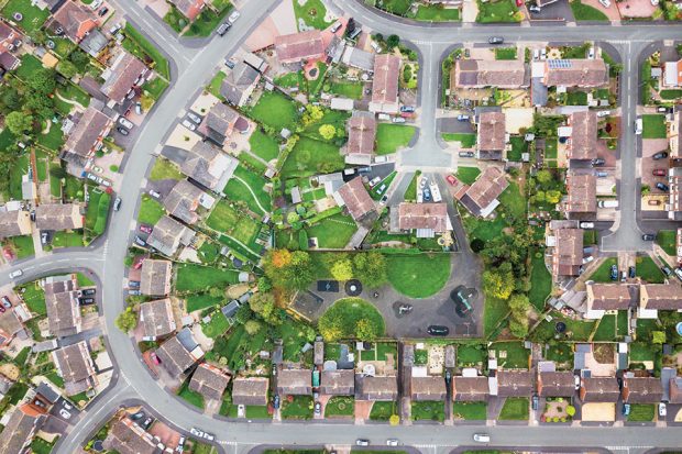 An aerial view of a suburban housing estate