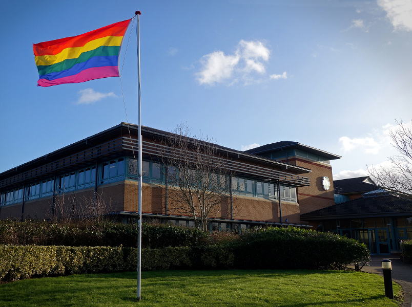 Rainbow flag flying outside an HM Land Registry office.