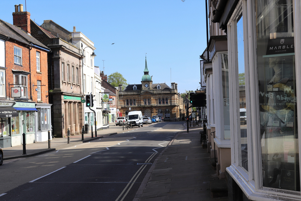 Towcester town centre deserted during the coronavirus lockdown.