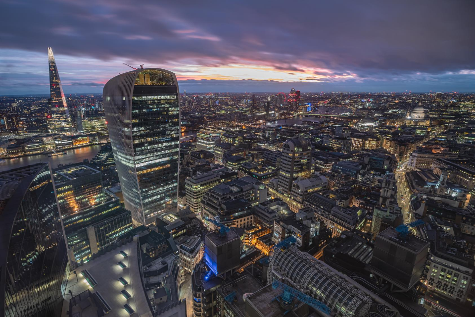 Aerial view from Fenchurch Avenue, London, United Kingdom