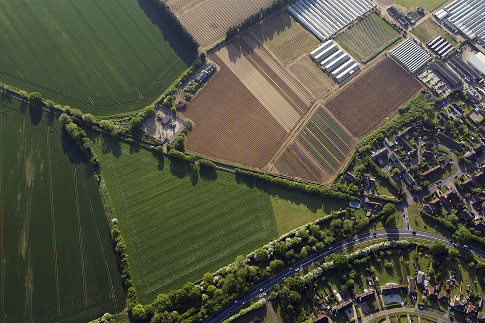 aerial view of agricultural land.