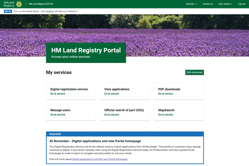 The HM Land Registry portal redesign